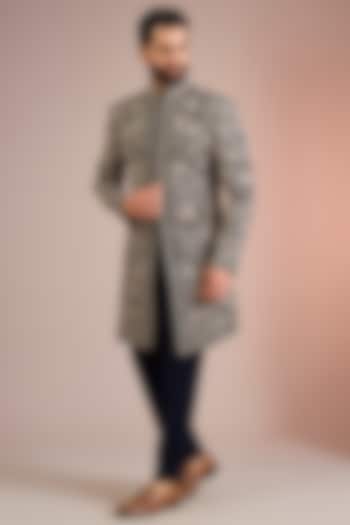 Navy Blue & Ivory Sandwash Groom Sherwani Set by Sarab Khanijou at Pernia's Pop Up Shop