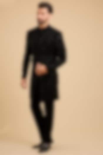 Black Suiting Groom Indowestern Set by Sarab Khanijou at Pernia's Pop Up Shop