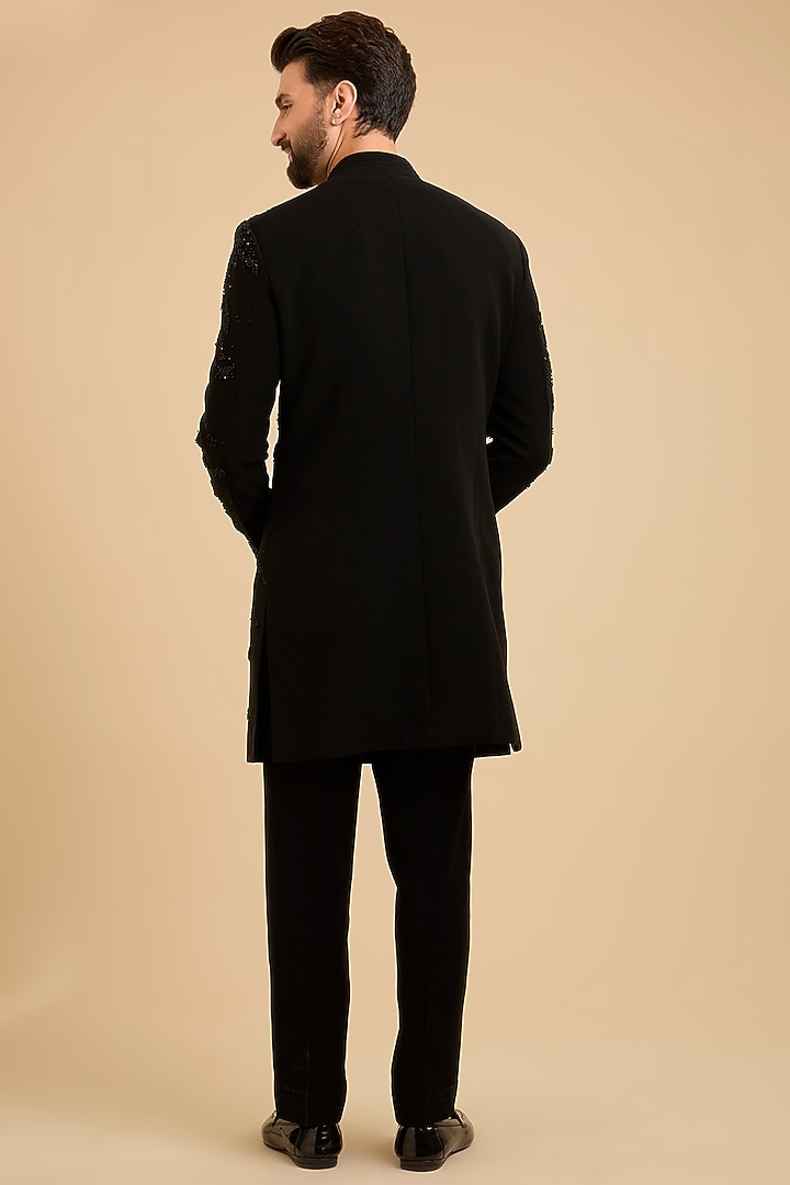 Black Suiting Groom Indowestern Set by Sarab Khanijou at Pernia's Pop Up Shop