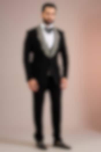 Black Sandwash Tuxedo Set by Sarab Khanijou at Pernia's Pop Up Shop