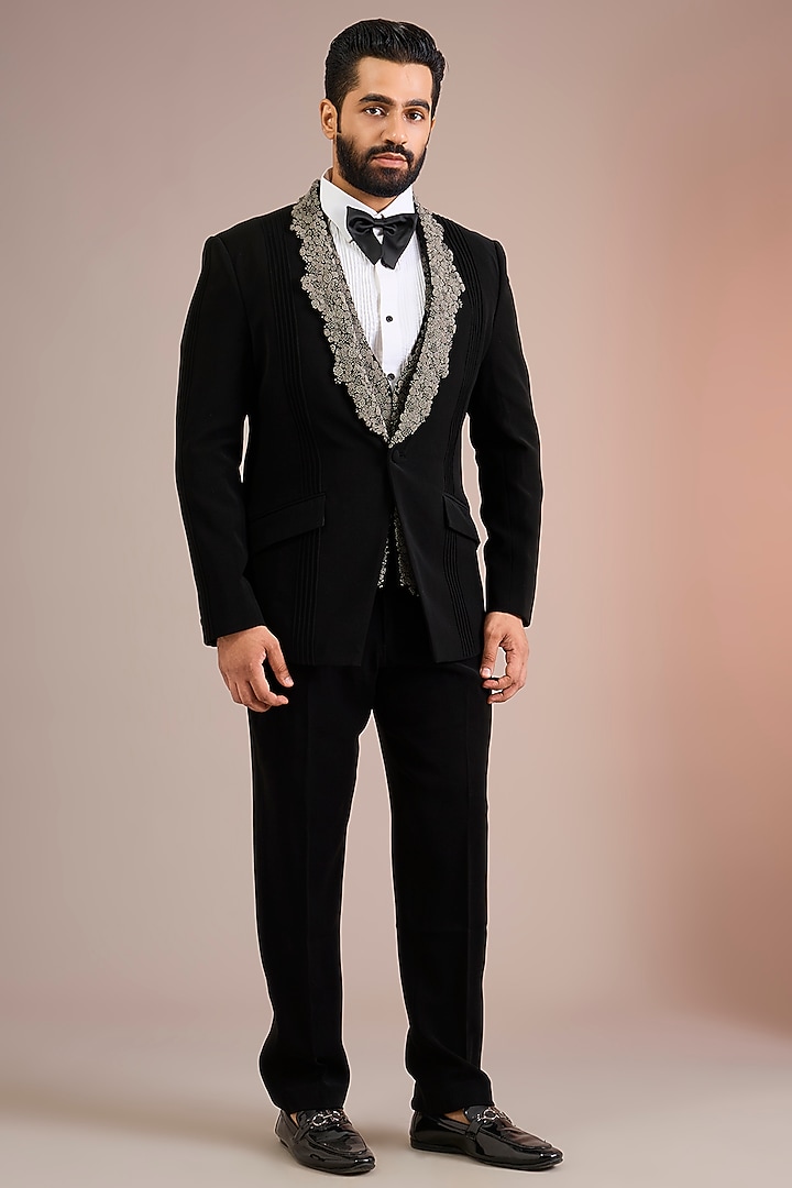 Black Sandwash Tuxedo Set by Sarab Khanijou at Pernia's Pop Up Shop