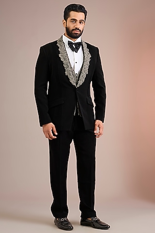 Black Sandwash Tuxedo Set by Sarab Khanijou