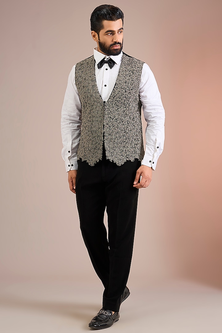 Black Sandwash Tuxedo Set by Sarab Khanijou at Pernia's Pop Up Shop