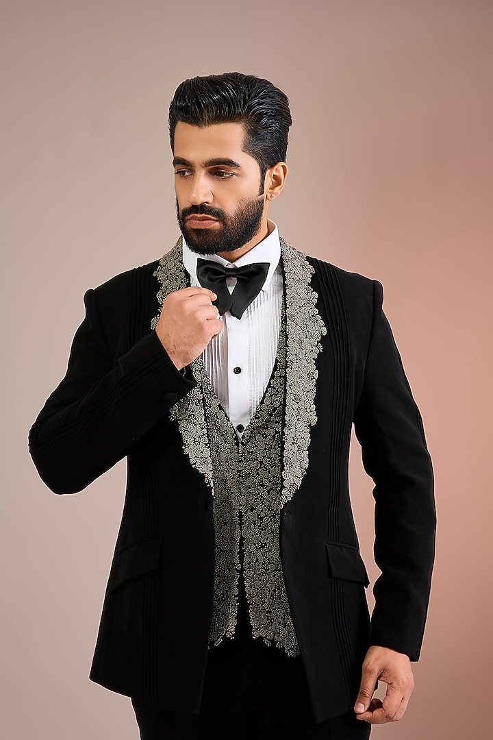 Black Sandwash Tuxedo Set by Sarab Khanijou at Pernia's Pop Up Shop