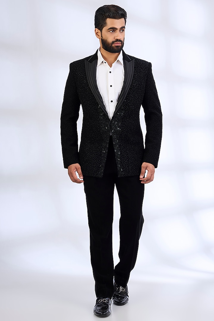 Black Suiting Tuxedo Set by Sarab Khanijou at Pernia's Pop Up Shop