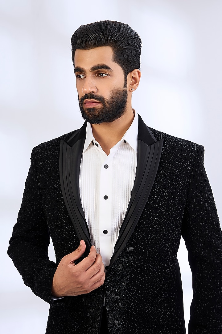 Black Suiting Tuxedo Set by Sarab Khanijou at Pernia's Pop Up Shop