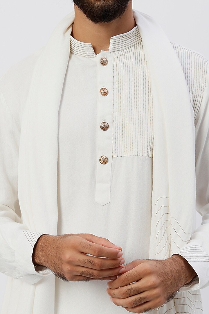 Yellow Cotton Silk Hand Embroidered Bundi Jacket Set by Sarab Khanijou at Pernia's Pop Up Shop