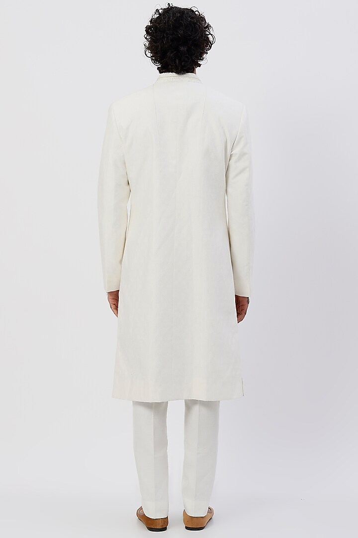 White Brocade Wedding Sherwani Set by Sarab Khanijou at Pernia's Pop Up Shop