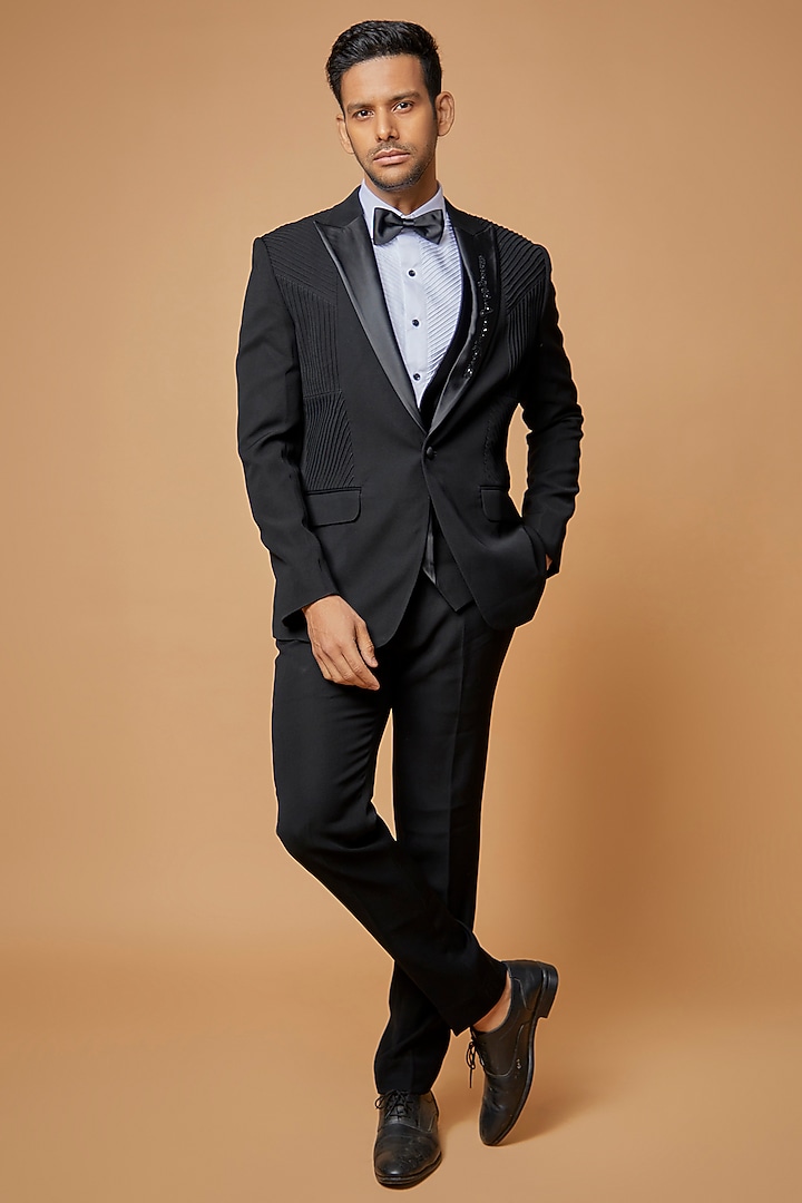 Black Sandwash Tuxedo Set by Sarab Khanijou at Pernia's Pop Up Shop