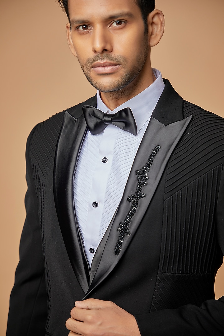 Black Sandwash Tuxedo Set by Sarab Khanijou at Pernia's Pop Up Shop