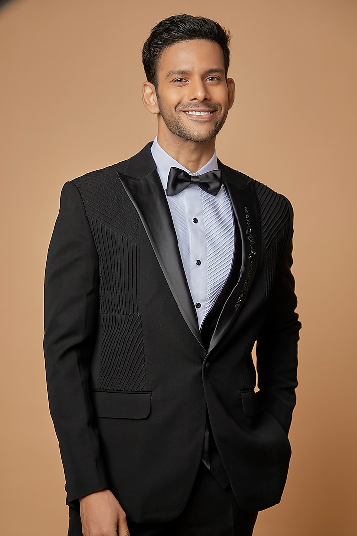 Black Sandwash Tuxedo Set by Sarab Khanijou at Pernia's Pop Up Shop