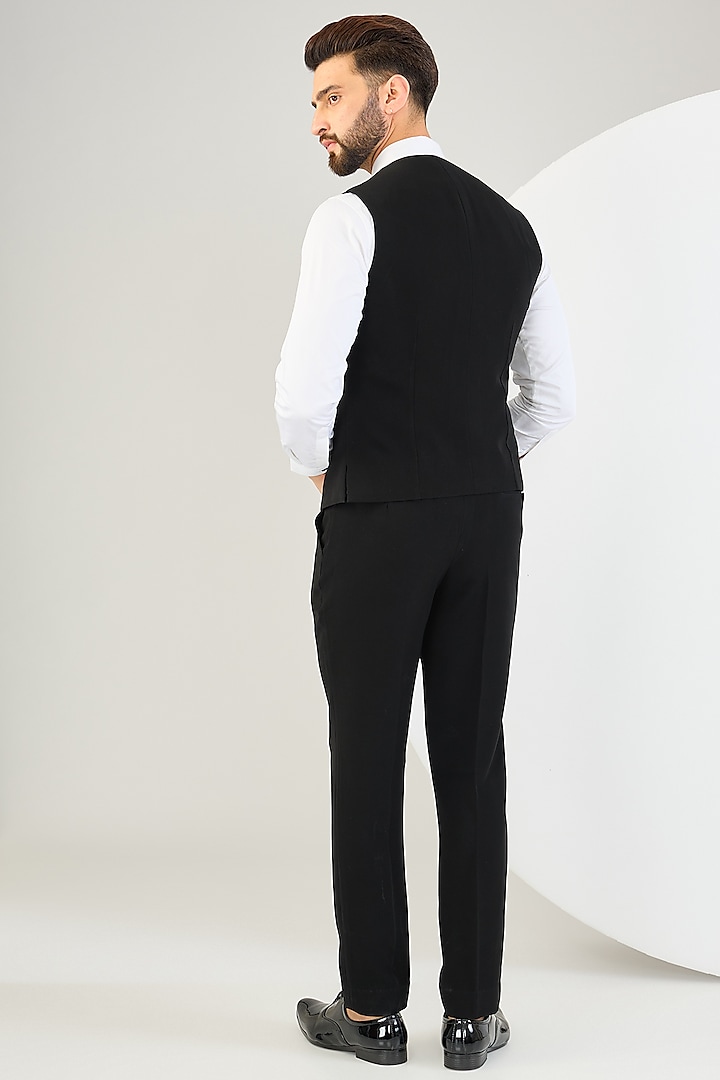 Black Suiting Fabric Bead Work Tuxedo Set by Sarab Khanijou at Pernia's Pop Up Shop