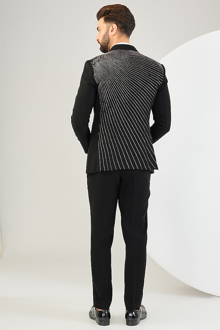 Black Suiting Fabric Bead Work Tuxedo Set by Sarab Khanijou at Pernia's Pop Up Shop