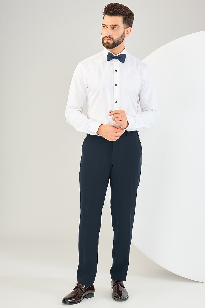 Navy Blue Suiting Fabric Bead Work Tuxedo Set by Sarab Khanijou at Pernia's Pop Up Shop