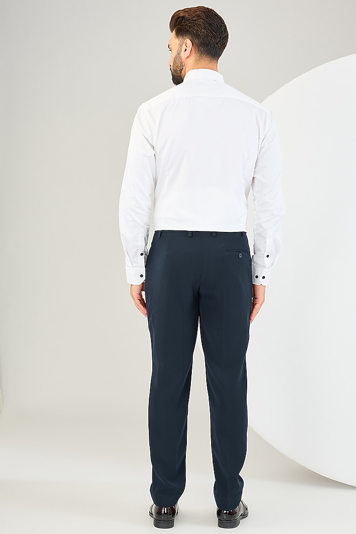 Navy Blue Suiting Fabric Bead Work Tuxedo Set by Sarab Khanijou at Pernia's Pop Up Shop