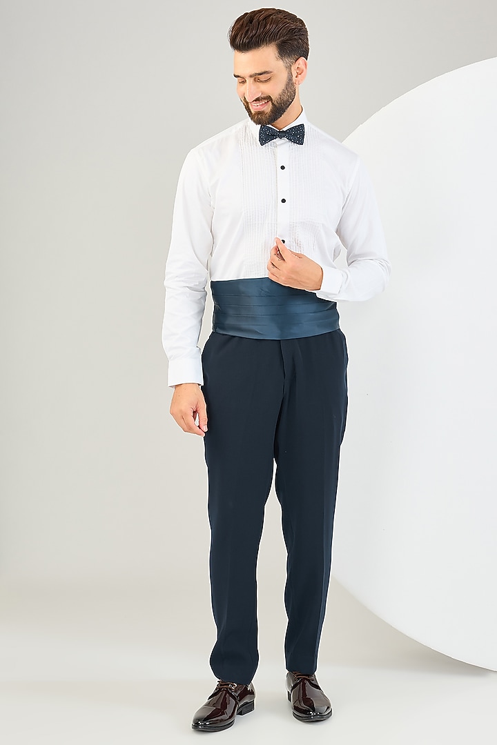 Navy Blue Suiting Fabric Bead Work Tuxedo Set by Sarab Khanijou at Pernia's Pop Up Shop