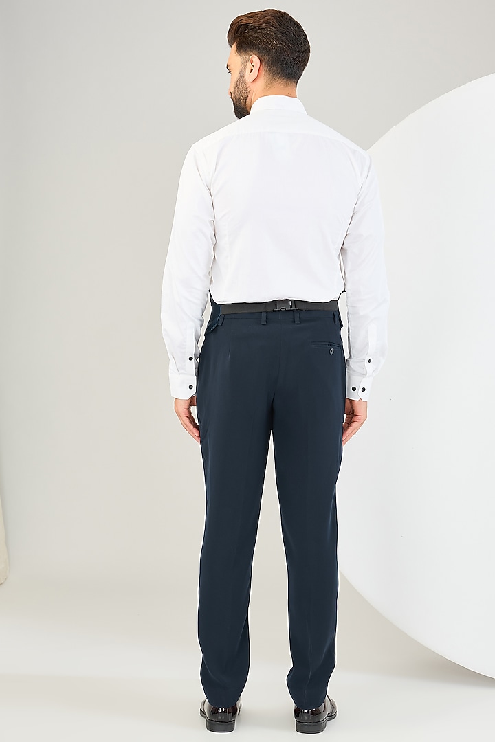 Navy Blue Suiting Fabric Bead Work Tuxedo Set by Sarab Khanijou at Pernia's Pop Up Shop