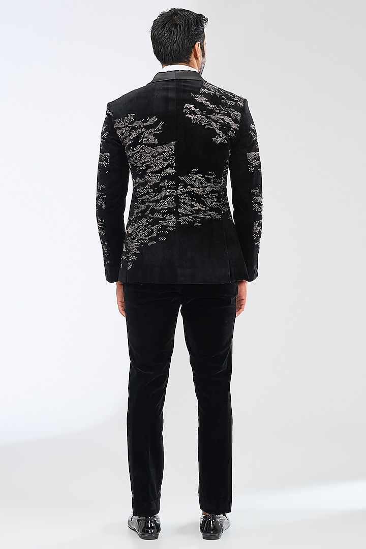 Black Suiting Fabric Beadwork Tuxedo Set by Sarab Khanijou at Pernia's Pop Up Shop
