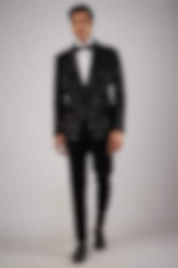 Black Sandwash Pearl Embroidered Tuxedo Set by Sarab Khanijou at Pernia's Pop Up Shop