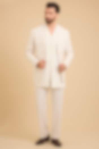 Ivory Silk Groom Indowestern Set by Sarab Khanijou at Pernia's Pop Up Shop