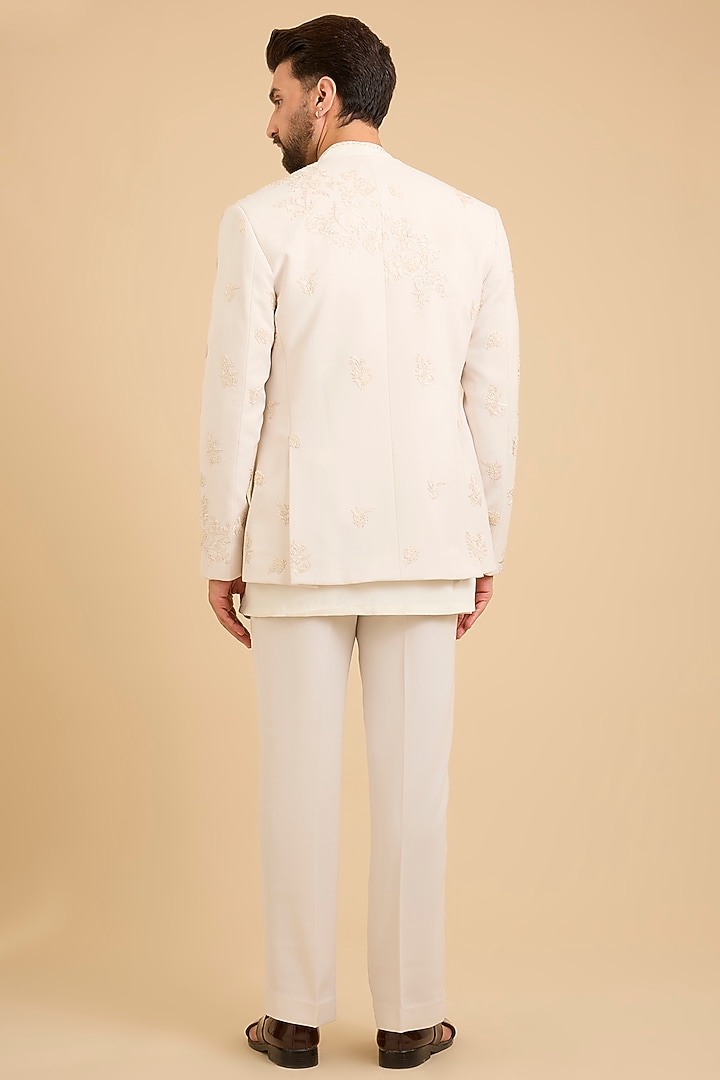 Ivory Silk Groom Indowestern Set by Sarab Khanijou at Pernia's Pop Up Shop