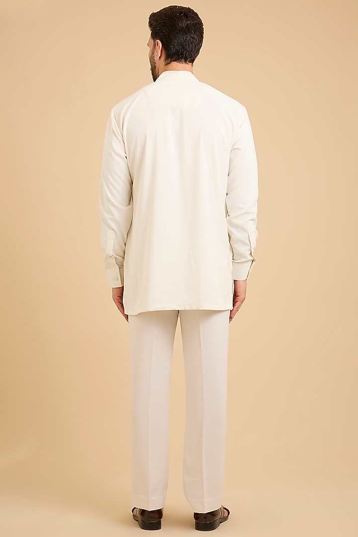 Ivory Silk Groom Indowestern Set by Sarab Khanijou at Pernia's Pop Up Shop