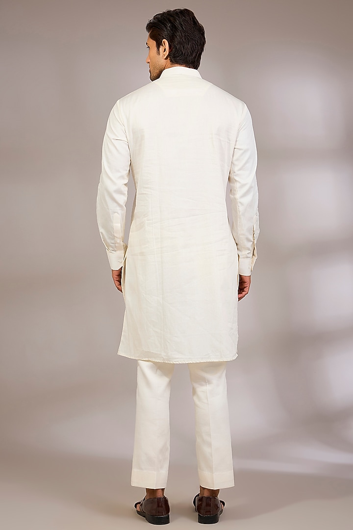 Ivory Silk Groom Sherwani Set by Sarab Khanijou at Pernia's Pop Up Shop