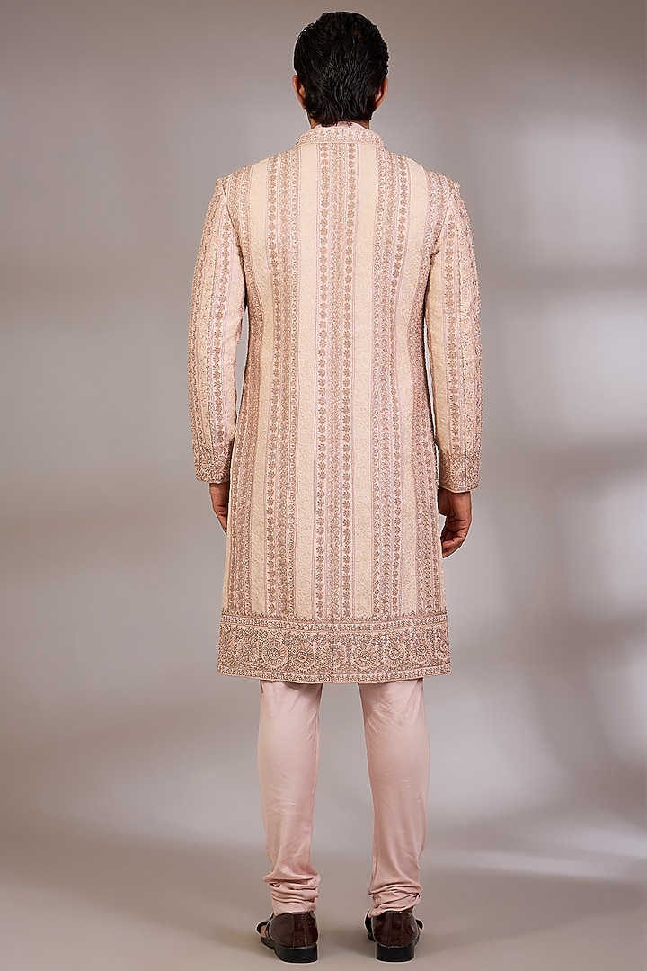 Pink Silk Groom Sherwani Set by Sarab Khanijou at Pernia's Pop Up Shop