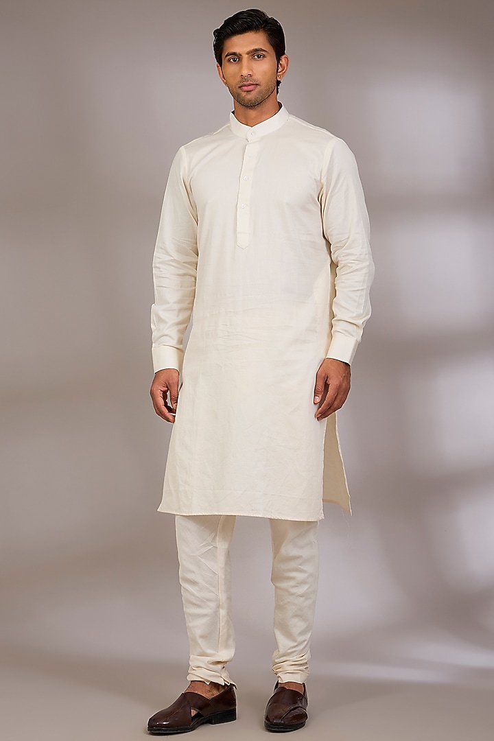 Ivory Silk Groom Sherwani Set by Sarab Khanijou at Pernia's Pop Up Shop