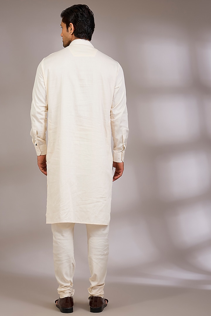 Ivory Silk Groom Sherwani Set by Sarab Khanijou at Pernia's Pop Up Shop