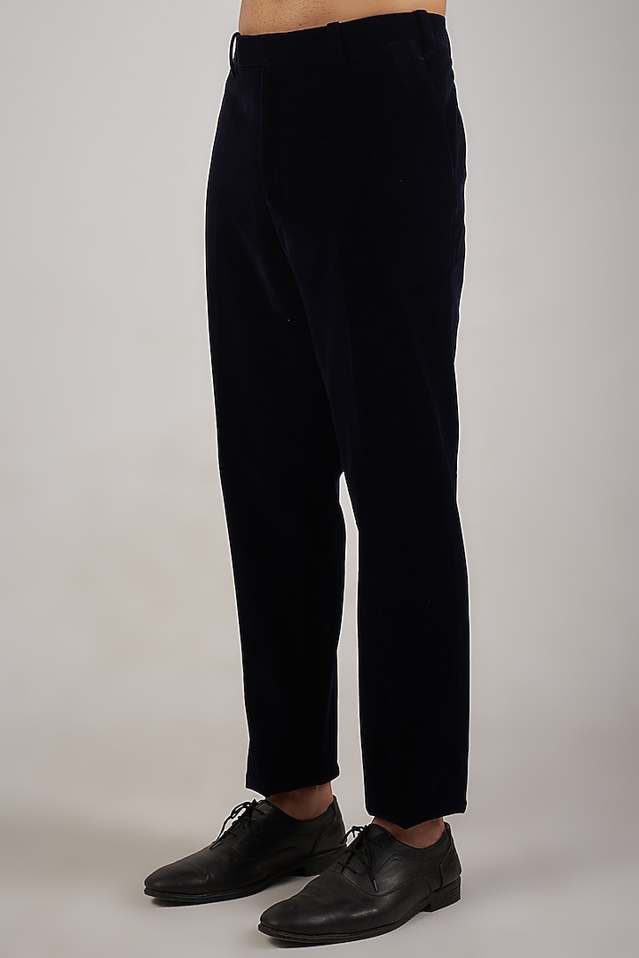Navy Blue Velvet Sequins Embroidered Tuxedo Set by Sarab Khanijou at Pernia's Pop Up Shop