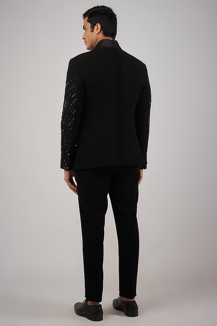 Black Sandwash Pearl Embroidered Tuxedo Set by Sarab Khanijou at Pernia's Pop Up Shop