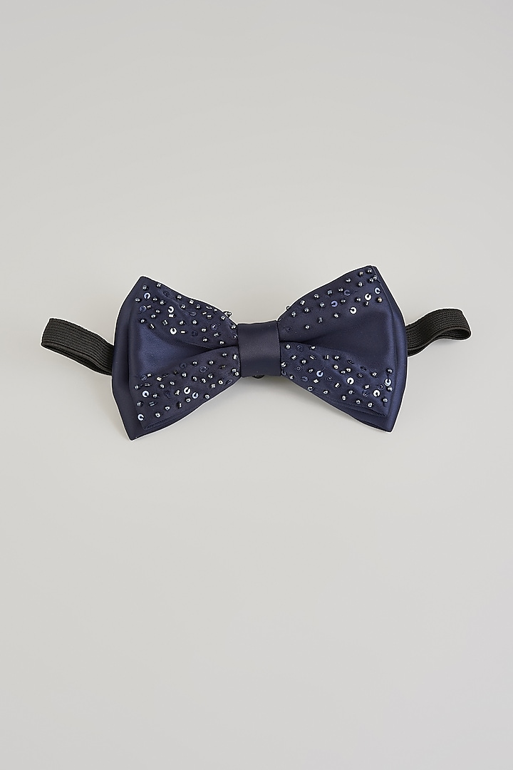 Midnight Blue Silk Embellished Bow-Tie by Sarab Khanijou