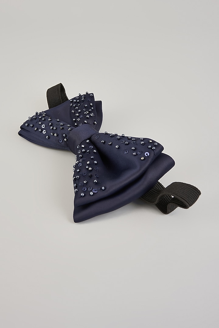 Midnight Blue Silk Embellished Bow-Tie by Sarab Khanijou at Pernia's Pop Up Shop