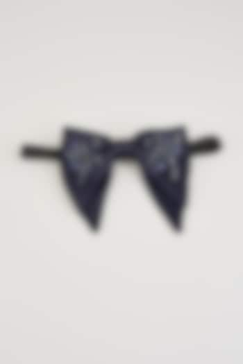 Midnight Blue Silk Embellished Layered Bow-Tie by Sarab Khanijou