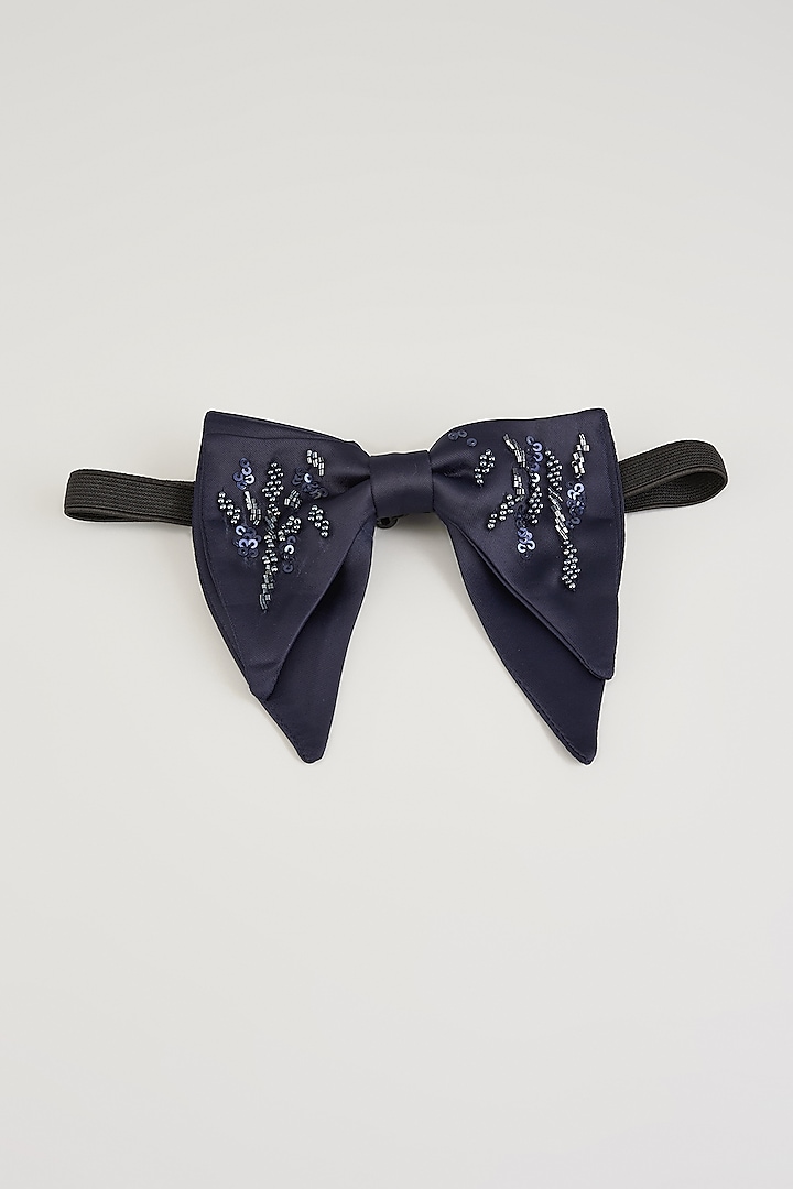 Midnight Blue Silk Embellished Layered Bow-Tie by Sarab Khanijou