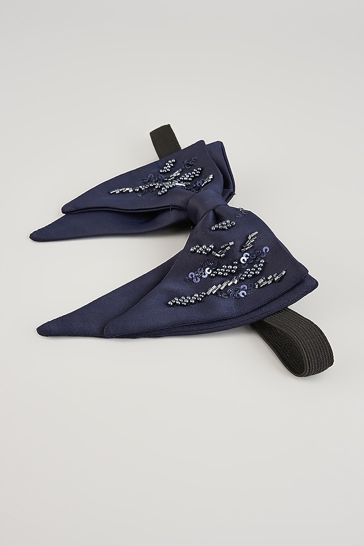 Midnight Blue Silk Embellished Layered Bow-Tie by Sarab Khanijou at Pernia's Pop Up Shop