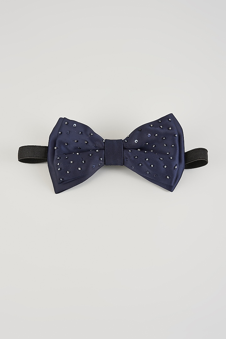 Midnight Blue Silk Embellished Bow-Tie by Sarab Khanijou