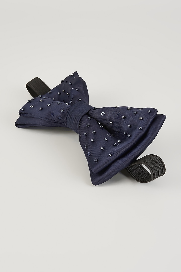 Midnight Blue Silk Embellished Bow-Tie by Sarab Khanijou at Pernia's Pop Up Shop