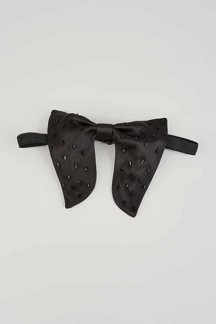 Black Silk Embellished Bow-Tie by Sarab Khanijou