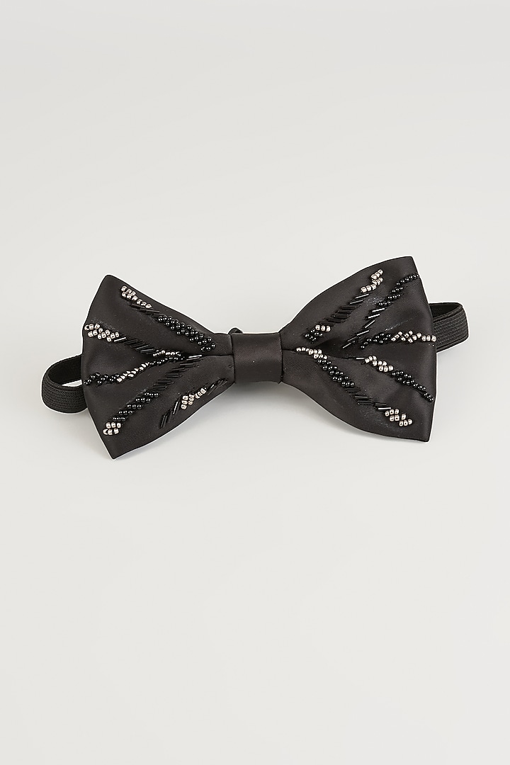 Black Silk Embellished Bow-Tie by Sarab Khanijou