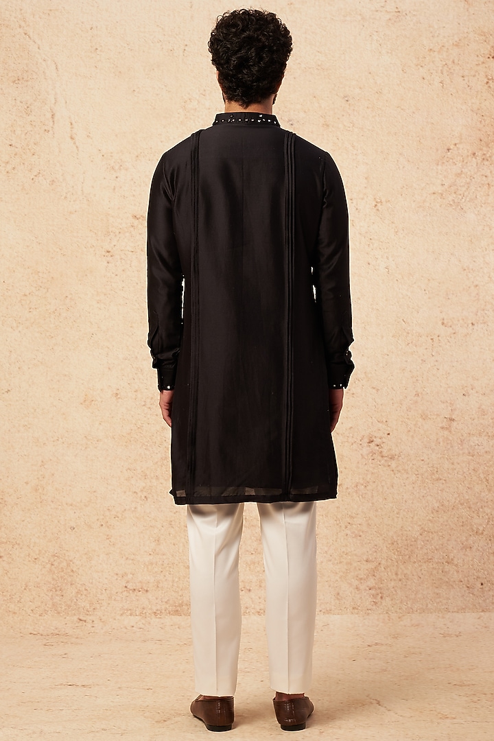 Black Chanderi Mirror Embroidered Kurta Set by Sarab Khanijou at Pernia's Pop Up Shop