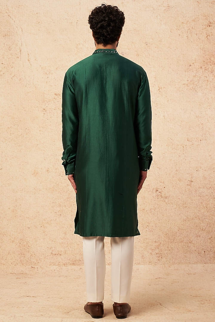 Green Chanderi Mirror Embroidered Kurta Set by Sarab Khanijou at Pernia's Pop Up Shop