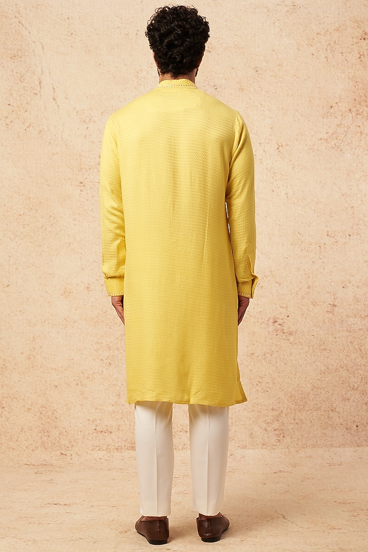 Yellow Suiting Hand Embroidered Kurta Set by Sarab Khanijou at Pernia's Pop Up Shop