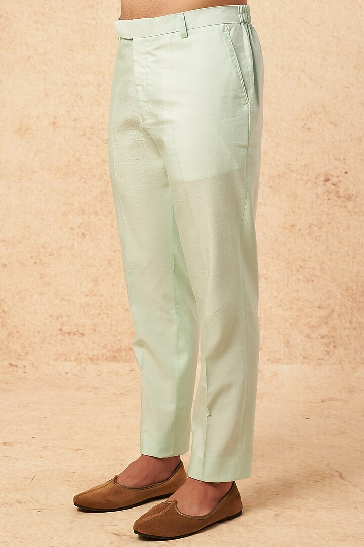 Aqua Raw Silk Embroidered Wedding Indowestern Set by Sarab Khanijou at Pernia's Pop Up Shop