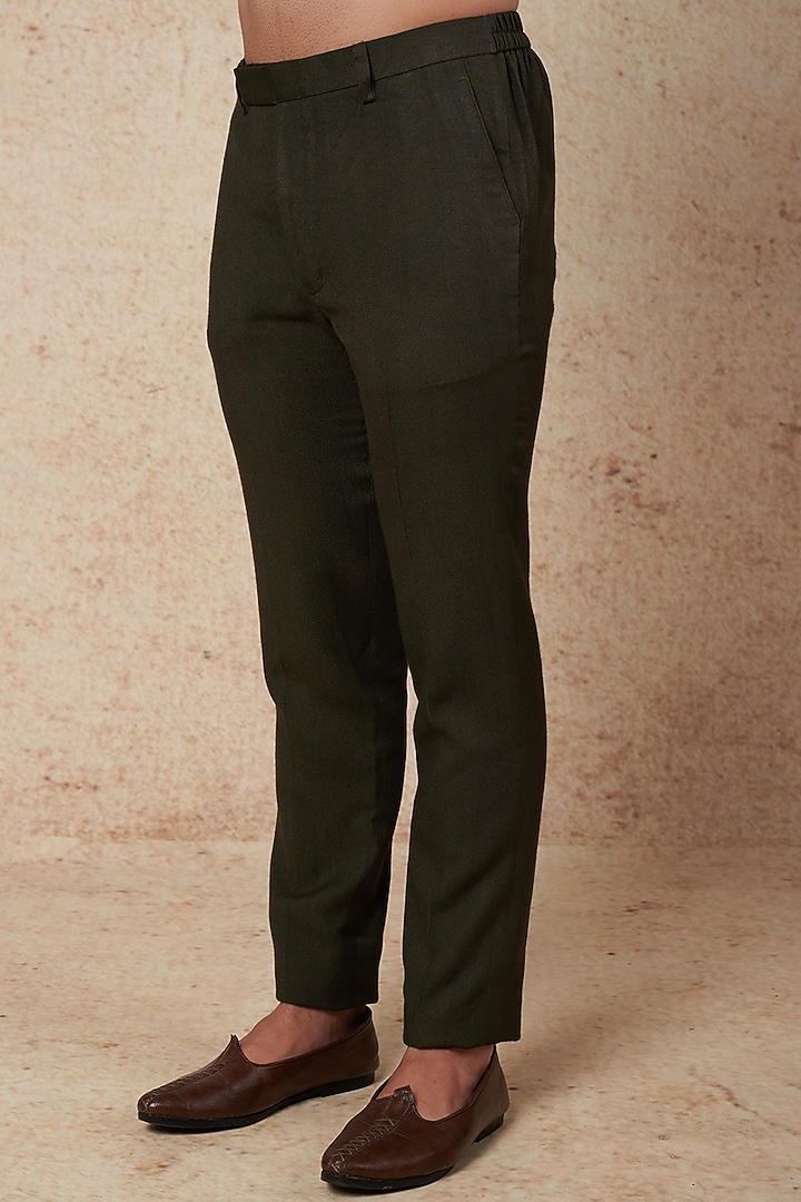 Olive Green Moss Crepe Threadwork Jacket Set by Sarab Khanijou at Pernia's Pop Up Shop