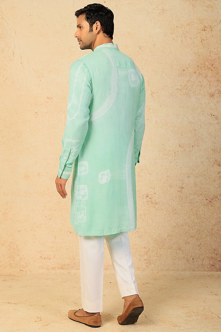 Sky Blue Moss Crepe Embroidered Kurta Set by Sarab Khanijou at Pernia's Pop Up Shop