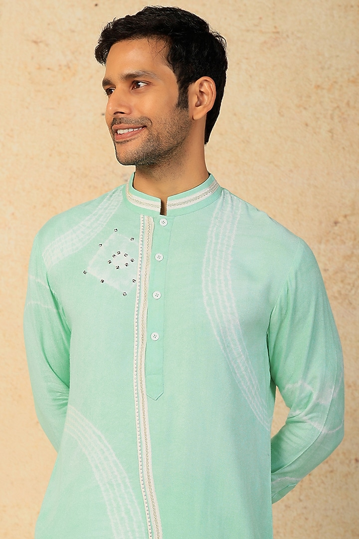 Sky Blue Moss Crepe Embroidered Kurta Set by Sarab Khanijou at Pernia's Pop Up Shop