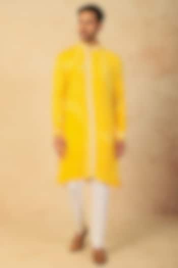 Yellow Embroidered Kurta Set by Sarab Khanijou