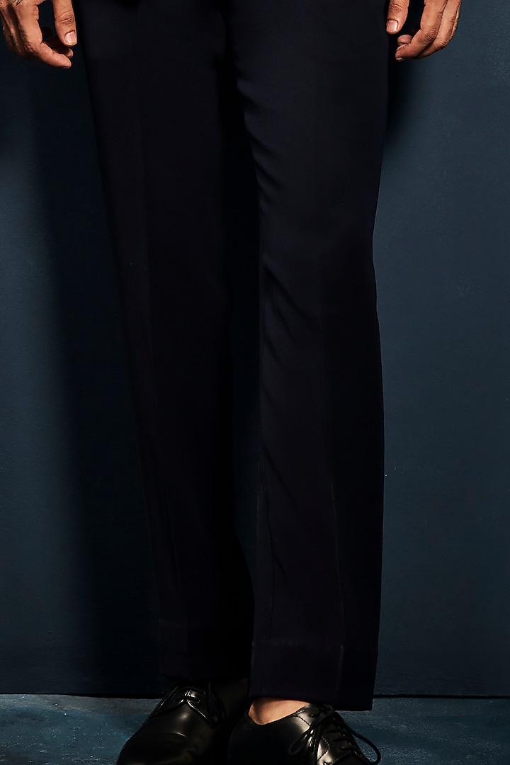 Navy Blue Velvet Sequins Embroidered Tuxedo Set by Sarab Khanijou at Pernia's Pop Up Shop